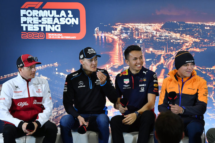 Kimi Räikkönen, George Russell, Alexander Albon und Lando Norris im Februar 2020