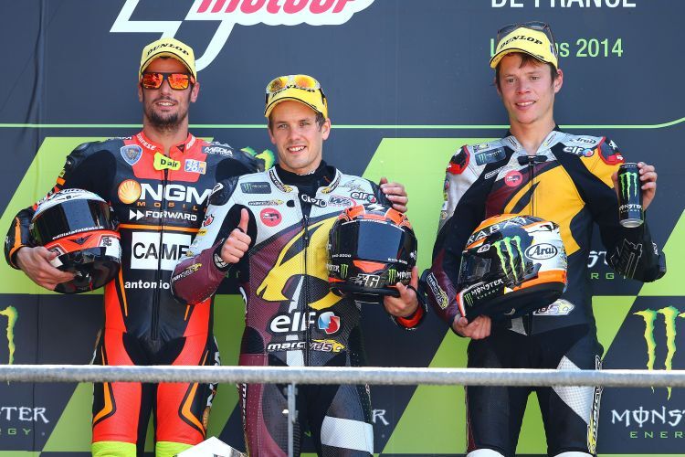 Die Sieger des Moto2-Rennens: Corsi, Kallio, Rabat