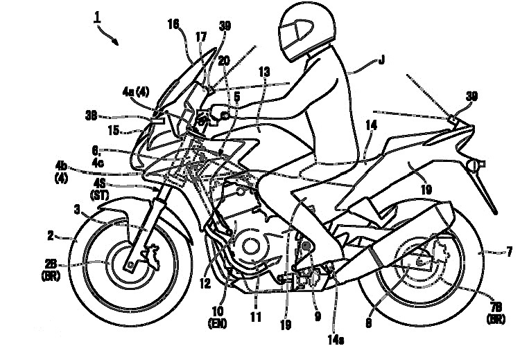 Honda arbeitet gemäss dieser Patentzeichnung an einem System, das in die Lenkung des Motorrads eingreift 