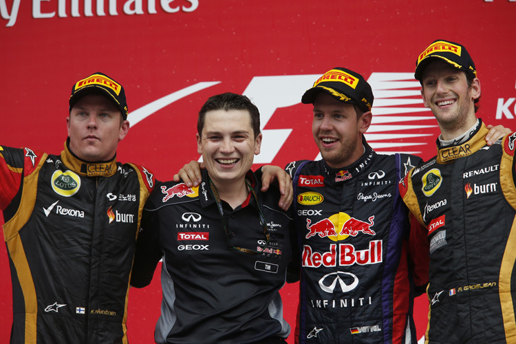 Sebastian Vettel Sieger, die Lotus-Fahrer mit auf dem Podest