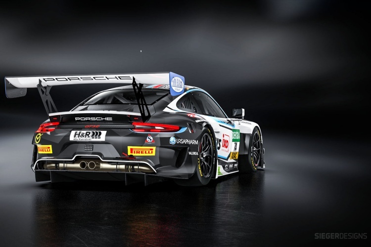 Heckansicht des Porsche 911 GT3 R vom KÜS Team Bernhard