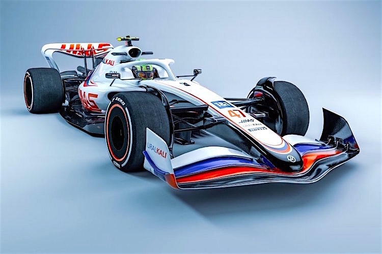 Eine Design-Studie der Formel 1 fürs 2022er Auto in Haas-Farben