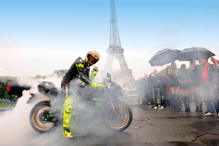 Rossi beim Burn-out: Erstmals beim Eiffelturm