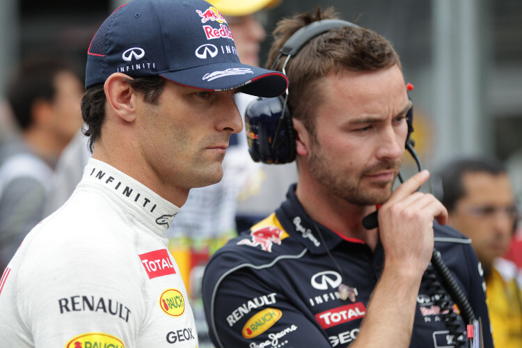 Mark Webber mit Simon Rennie (Race Engineer)