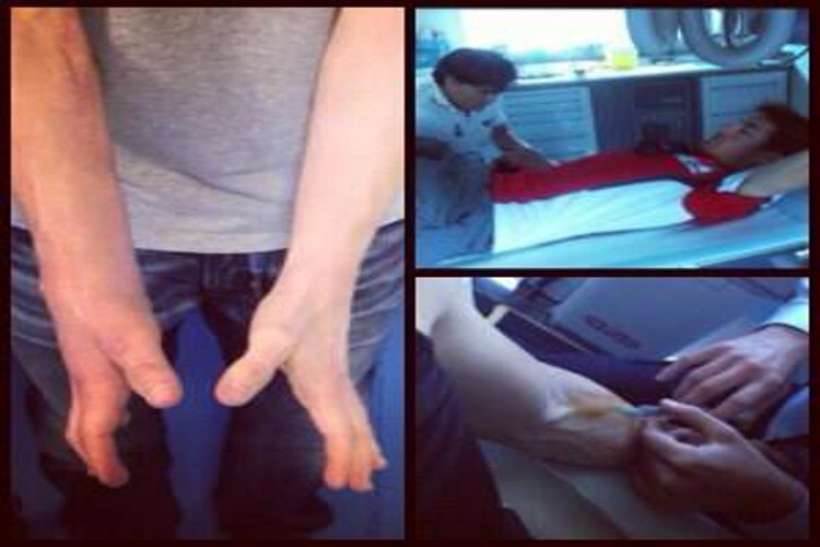 Auf Twitter zeigt Hayden sein Handgelenk
