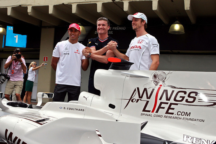 David Coulthard in Brasilien 2008 mit Lewis Hamilton und Jenson Button