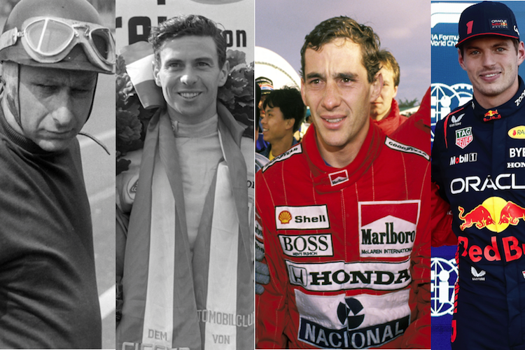 Juan Manuel Fangio, Jim Clark, Ayrton Senna, Max Verstappen