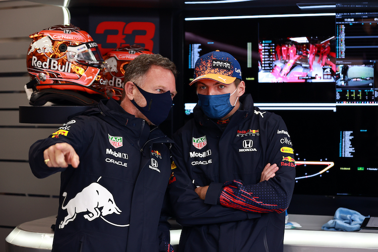 Red Bull Racing-Teamchef Christian Horner und Max Verstappen