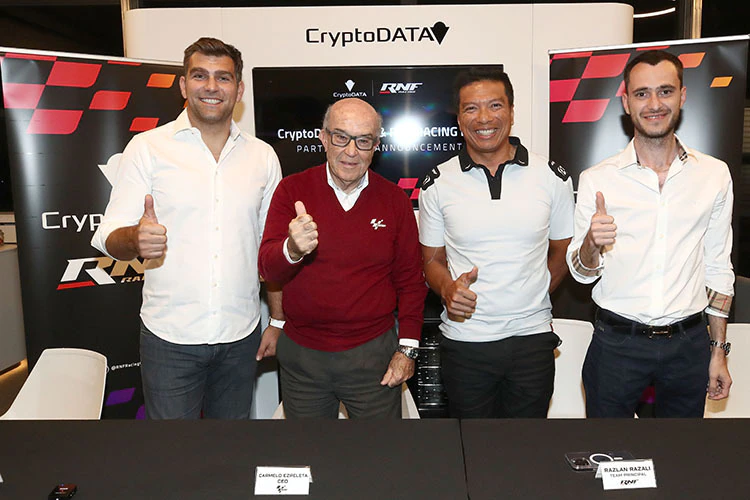 CryptoDATA-CEO Ovidiu Toma, Carmelo Ezepeleta, RNF-Teamchef Razlan Razali und Bogdan Maruntis 
