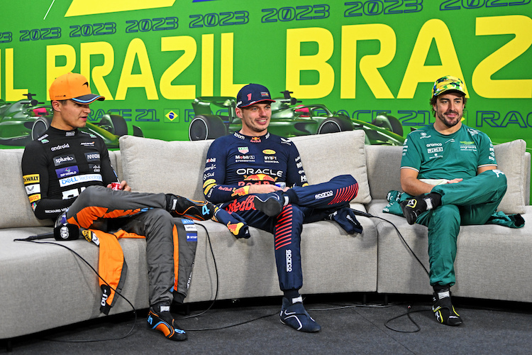 Lando Norris, Max Verstappen und Fernando Alonso