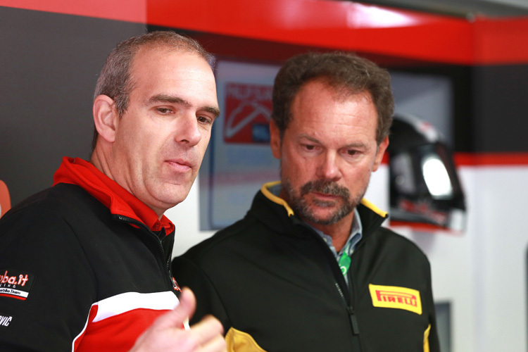 Ducati-Manager Ernesto Marinelli (li.) mit Pirelli-Rennchef Giorgio Barbier