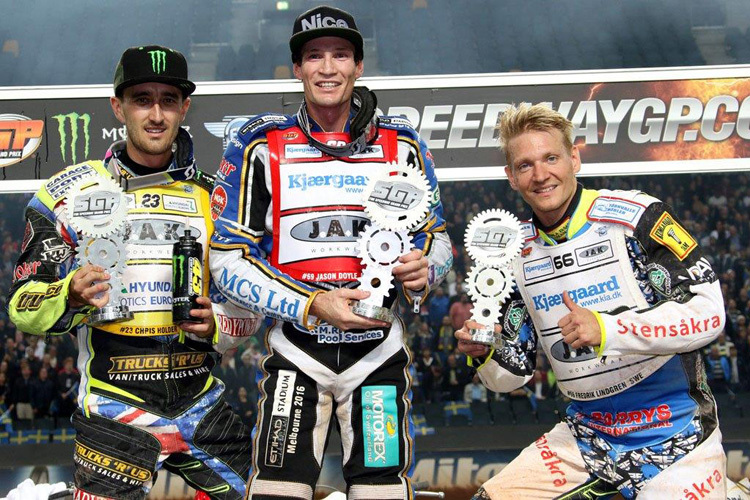 Die Top-3 des Stockholm-GP: Chris Holder, Jason Doyle und Fredrik Lindgren (v.l.)