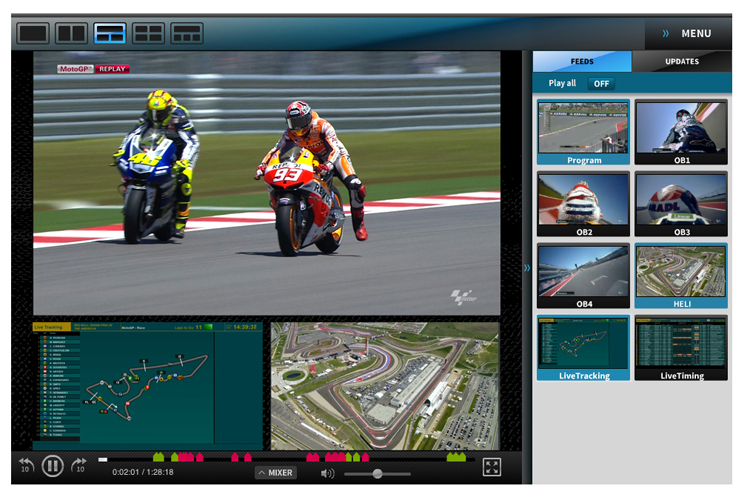 Der Zuschauer wird zum Regisseur: Beim MotoGP-Muliscreen-Player sind viele Blickwinkel frei wählbar