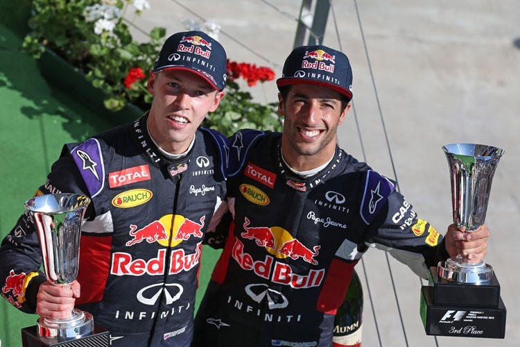 Daniil Kvyat und Daniel Ricciardo als Zweiter und Dritter des Ungarn-GP