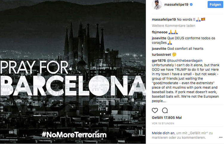 Die Nachricht von Felipe Massa auf Twitter und Instagram