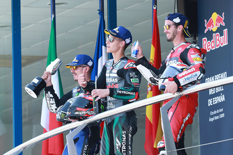 Fabio Quartararo (Petronas-Yamaha) siegte beim Saisonstart 2020 am 19. Juli in Jerez vor Viñales und Dovizioso