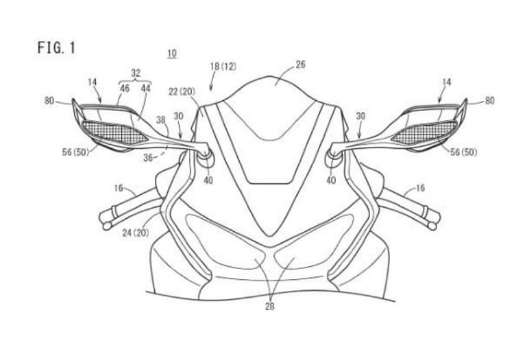 Patent von Honda: Aerodynamische Hilfen an den Rückspiegeln eines Sportmotorrads