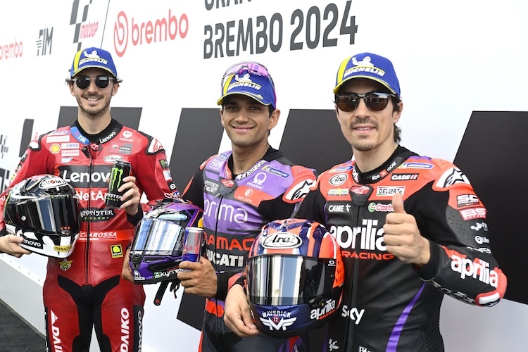 Die schnellsten auf der Strecke in Mugello. Pecco Bagnaia, Jorge Martin und Maverick Vinales