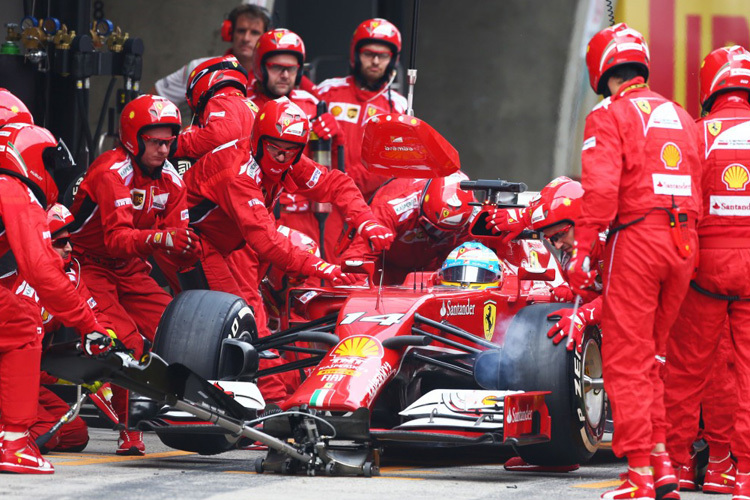 Fernando Alonso beim Reifenwechsel: Jetzt muss jeder Handgriff sitzen