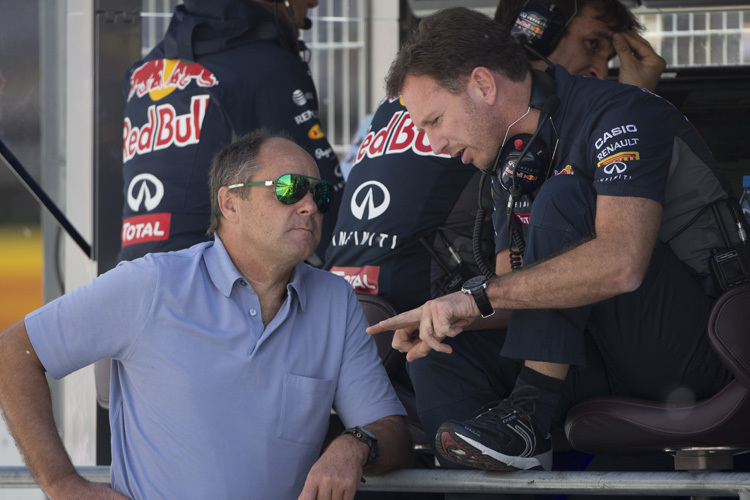 Gerhard Berger mit Christian Horner, Teamchef von Red Bull Racing