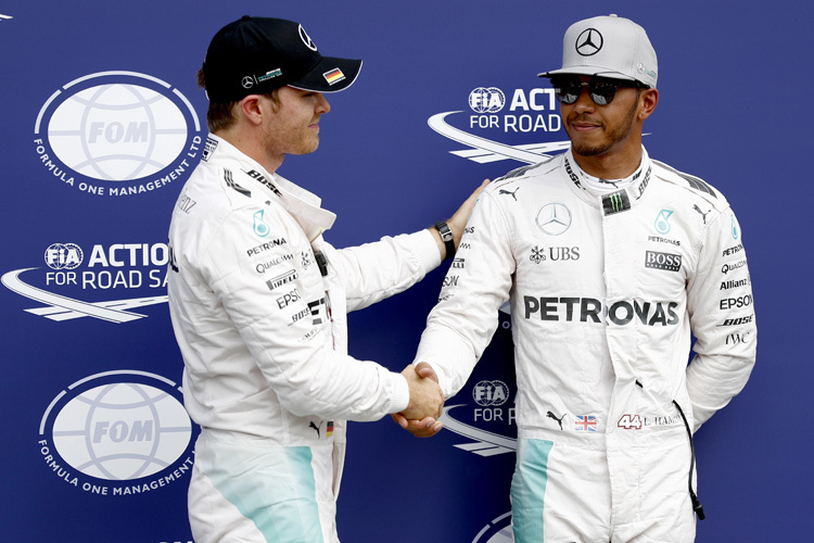 Nico Rosberg und Lewis Hamilton nach dem Qualifying