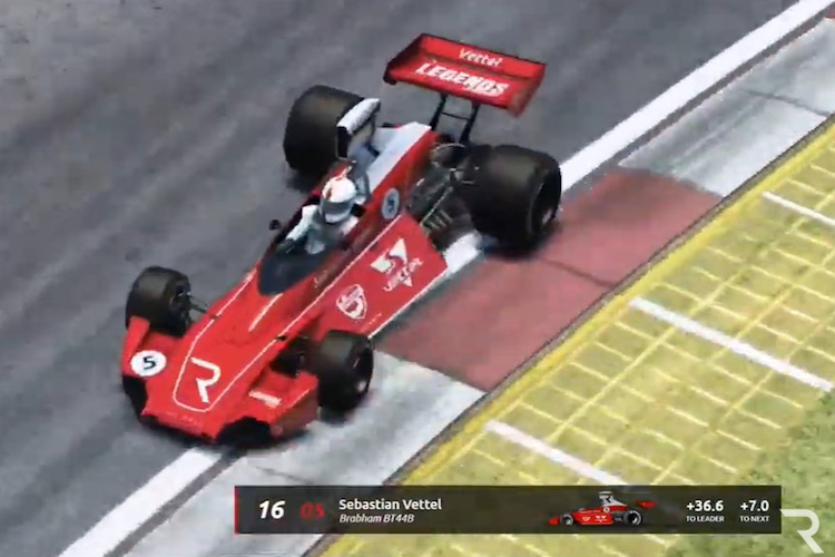 Sebastian Vettel gab sein virtuelles Renndebüt im Brabham BT44B